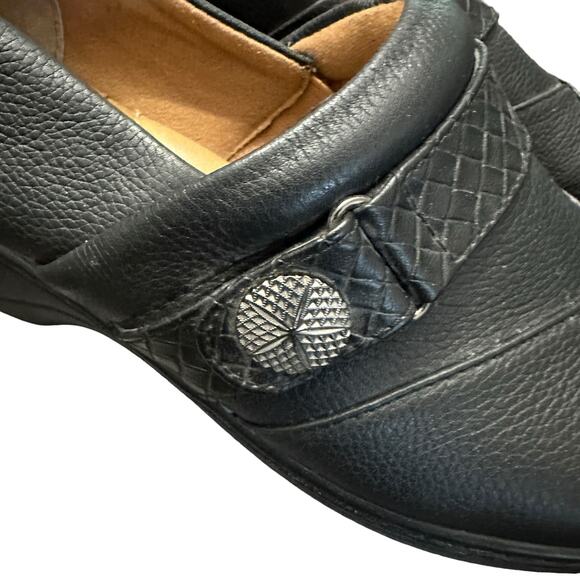 Nurse Mates Pillow Top Black Leather Clogs Size 10 - Picture 4 of 6